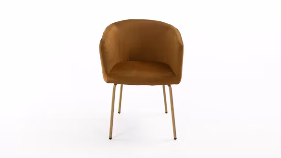 Scaun Will textil Davis Monolith Caramel, cu picioare Golden Powder, spatar curbat, brate integrate si tapiterie in nuanta caramel.