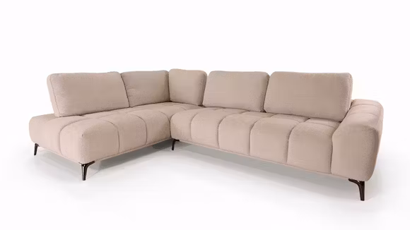 Canapea de colt cu sezlong Desmond, textil Sutton Cement, stanga