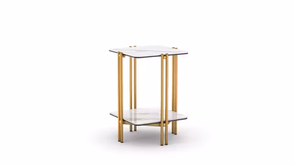 Masuta de cafea Amanita cu blat Golden Carrara Gloss si structura Vintage Bronze pentru living modern.