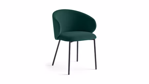 Scaun cu brate Tuka Matt Black/Forest Green, cu sezut tapitat rotunjit, spatar curbat si picioare metalice tubulare.
