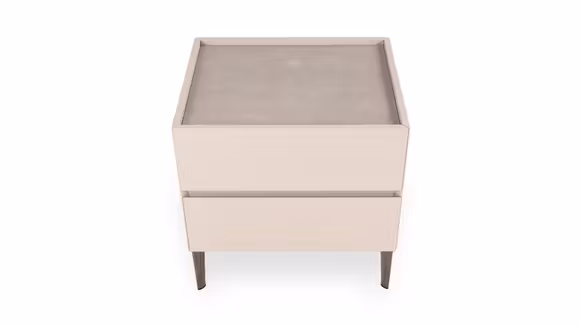 Noptiera Maxine Beige + Top Ceramic Grey Stone cu Incarcator Wireless + LED