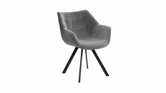 Scaun Dutch Comfort Lines Grey Velvet, produs expus, cu tapiterie catifelata si picioare din metal negru.