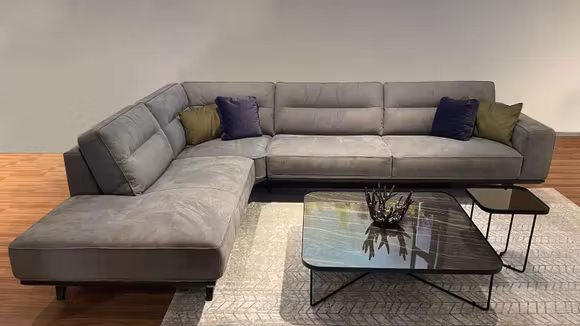 Canapea cu sezlong Adrenalina stanga tapitata textil Sfinge Grey, canapea moderna pentru living.