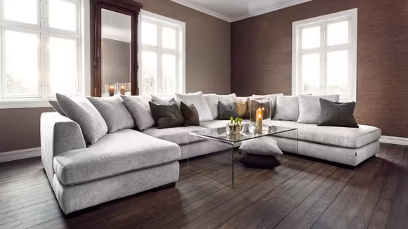 Canapea cu sezlong Paso Doble Night "U" textil Grey Light, dreapta