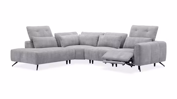 Canapea de colt cu recliner Arezzo textil Powder Grey, stanga