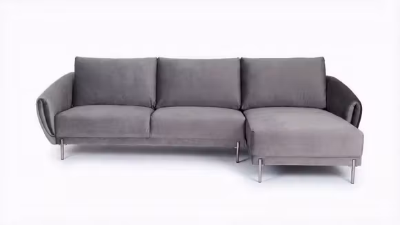 Canapea de colt cu sezlong Fragola textil Gri inchis, dreapta