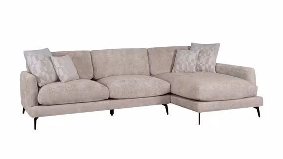 Canapea de colt cu sezlong Monaco textil Light Brown, perne Pebble E-130, dreapta