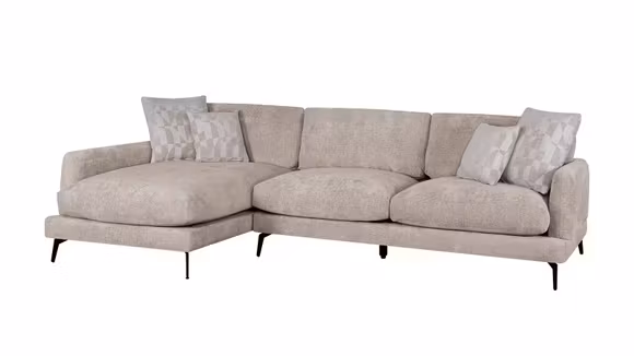 Canapea de colt cu sezlong Monaco textil Light Brown, perne Pebble E-130, stanga