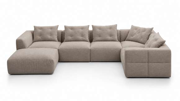 Canapea de colt modulara cu ottoman Sophia, textil Beige