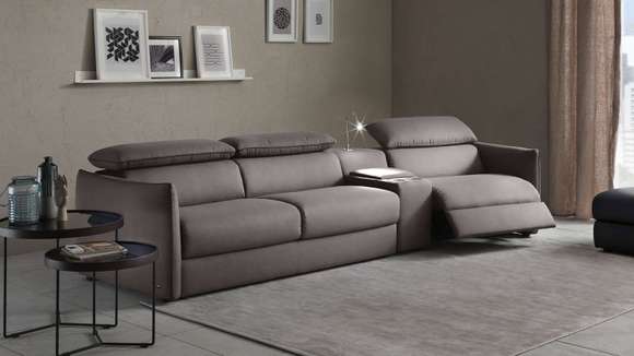 Canapea extensibila cu recliner dreapta Meraviglia piele Denver Grigio Scuro