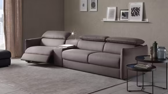 Canapea extensibila cu recliner stanga Meraviglia piele Denver Grigio Scuro