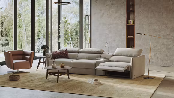 Canapea extensibila cu recliner dreapta Meraviglia textil Brezza Beige