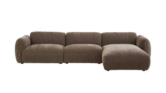 Canapea cu sezlong Gianvito, varianta dreapta, tapitata in material textil taupe E7536-1. Design modern, dimensiuni generoase si confort ridicat pentru livinguri spatioase si amenajari premium.