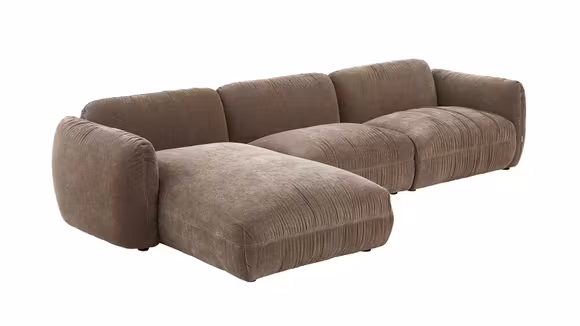 Canapea cu sezlong Gianvito, varianta stanga, tapitata in material textil taupe, cu design modern pentru living.