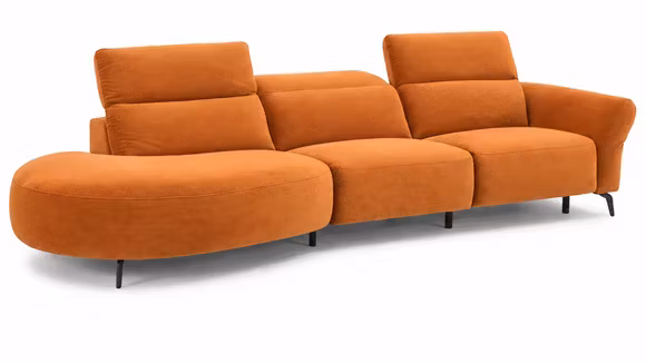 Canapea cu sezlong si recliner Lira textil Pumpkin, dreapta - Expusa