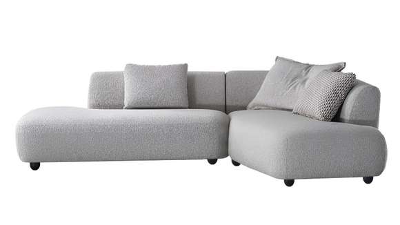 Canapea de colț Allison cu design modern și tapițerie textilă deschisă la culoare, ideală pentru livinguri elegante