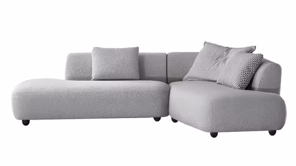 Canapea de colț Allison cu design modern și tapițerie textilă deschisă la culoare, ideală pentru livinguri elegante