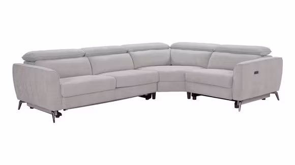 Canapea extensibila Locke textil Greige, configuratie stanga, cu recliner electric, functie de dormit si design contemporan.
