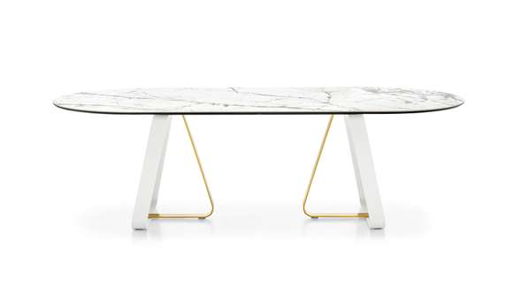 Masa Sunshine Matt Optic White/Painted Brass/White Marble 200x100