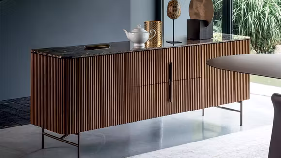Comoda Rigadin Marmura Glossy Emperador Marron Walnut Frassino 192 cm