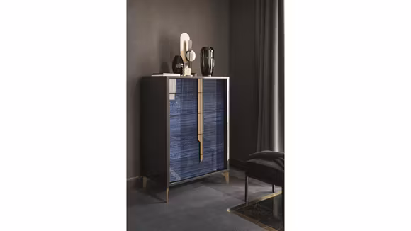 Comodă înaltă Oceanum cu 5 sertare, finisaj Blue/Grey, design modern, MDF și PAL furniruit