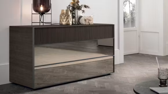 Comoda Vinci Reeded Mocha Oak/Bronzed Mirror