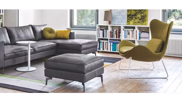 Canapea liniara Luna 3 locuri Piele Torello Cognac | Rovere