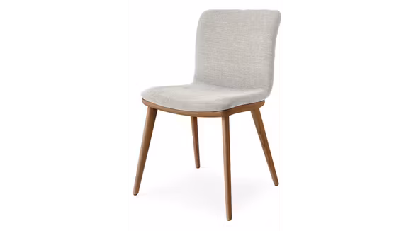 Scaun textil Annie cu cadru din lemn, picioare conice eliptice si sezut tapitat confortabil.