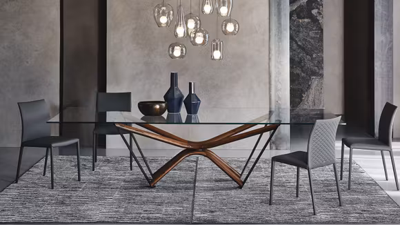 Masa Marathon Walnut Canaletto/Clear Glass/Black 240x120