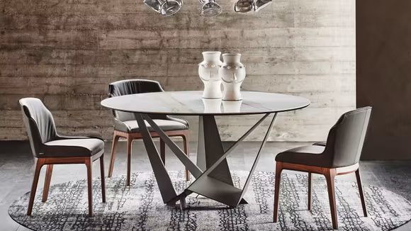 Masa Skorpio Keramik Round Titanium/Glossy Golden Calacatta