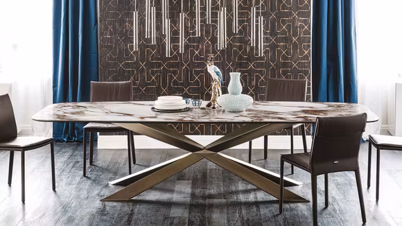 Masa Spyder Keramik Shaped Satin Bronze/Breccia 300x120