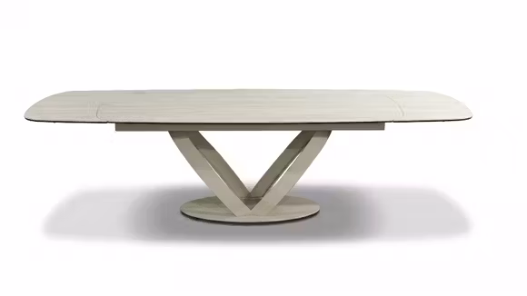 Masa extensibila Dali cu top din ceramica TL-501, blat de sticla si structura metalica Bronze, pentru dining modern.