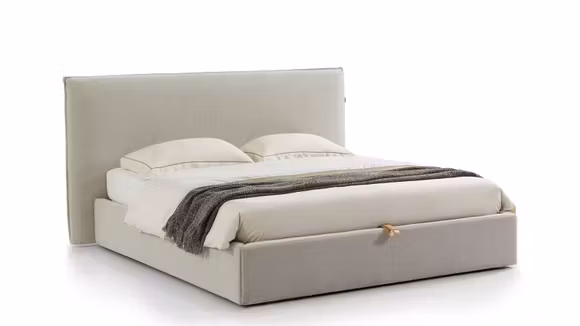 Pat Debbie 180x200 cm cu lada de depozitare si tapiterie textil gri, design elegant si modern pentru dormitor.