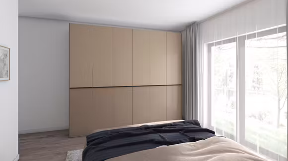 Dressing Double cu uși batante în finisaj Rame Perla Opaco și Papiro Perla Opaco, mânere Grafite și interior Lino.