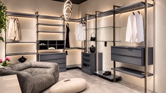 Dressing deschis Champagne Laccato + London Opaco cu LED, produs expus, cu design contemporan.