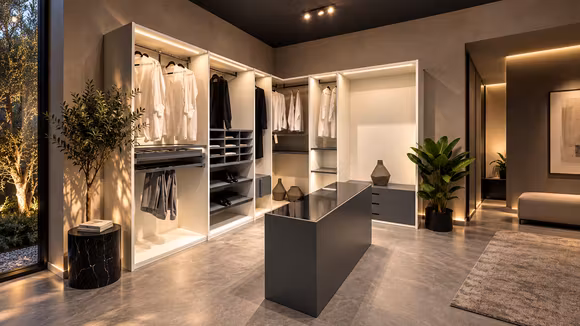 Dressing deschis Uno Bianco + Piombo Opaco + London Opaco cu LED, produs expus, cu design modern.