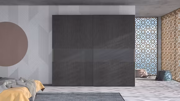 Dressing Poker Glisant Metal Smoke Matt Titanio Piombo, cu usi glisante si design modern pentru dormitor.