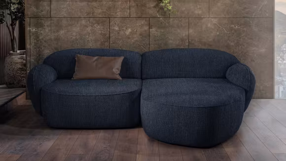 Canapea de colt 2 locuri cu sezlong Bubble Nomi Midnight Blue, dreapta
