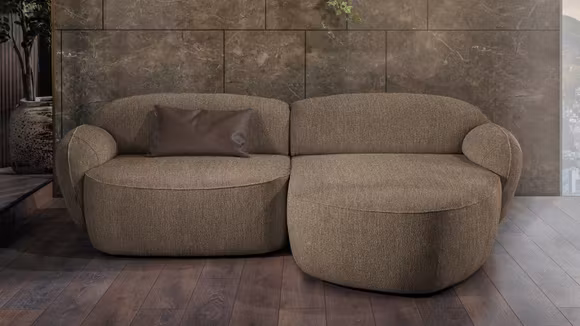 Canapea de colt 2 locuri cu sezlong Bubble Nomi Beige, dreapta