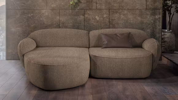 Canapea de colt 2 locuri cu sezlong Bubble Nomi Beige, stanga