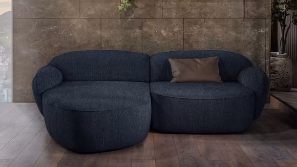 Canapea de colt 2 locuri cu sezlong Bubble Nomi Midnight Blue, stanga