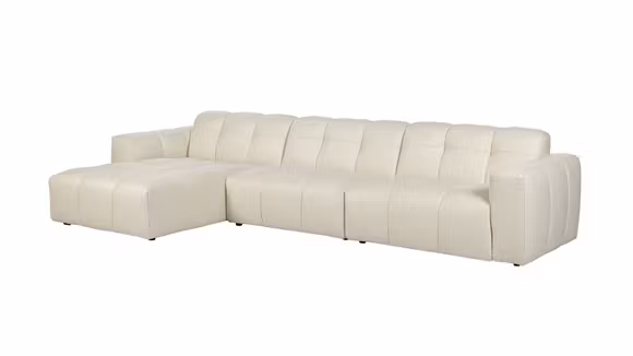 Canapea de colt Chess Dolce Cream, varianta stanga, cu 3 locuri, tapiterie textila cream si design minimalist pentru living.
