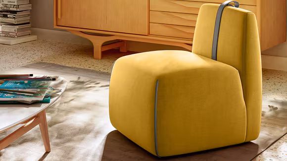 Fotoliu fara brate Gaia textil Brezza Yellow + curea piele Le Mans Grey