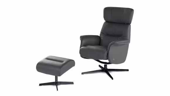 Fotoliu rotativ cu recliner + Pouf Love piele Grigio Scuro
