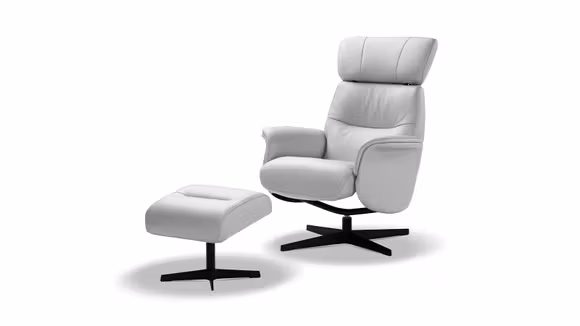 Fotoliu rotativ cu recliner + Pouf Love piele Grigio Scuro