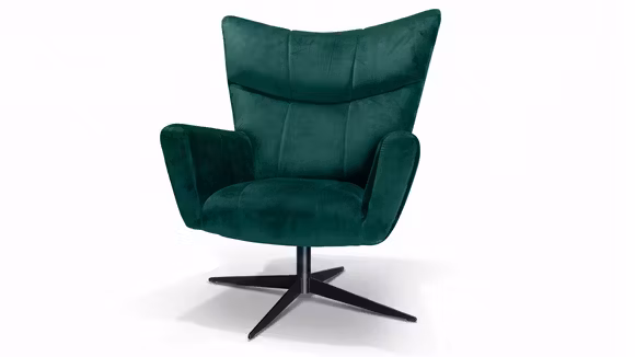 Fotoliu Jazz rotativ Velvet Monolith Dark Green, cu spatar curbat, tapiterie catifelata si baza pivotanta negru mat.