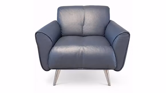Fotoliu Talento piele Le Mans gri, produs expus, cu tapiterie naturala si picioare Glazed Nickel.