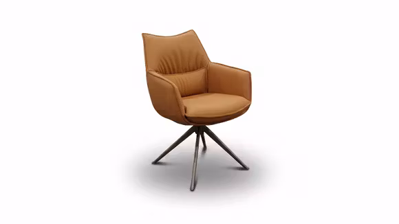 Scaun rotativ Cera tapitat in piele MDL-12, cu structura metalica in finisaj Brushed Bronze si design modern.
