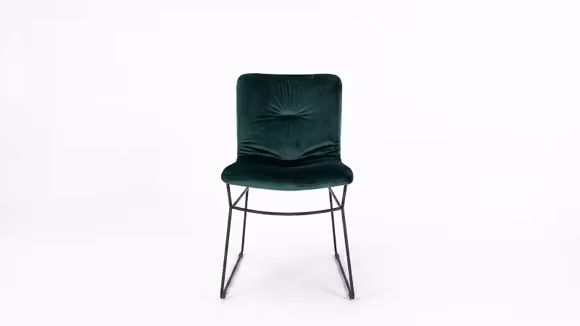 Scaun Annie Venice Forest Green, cu tapiterie verde si cadru metalic negru, potrivit pentru dining sau birou modern.