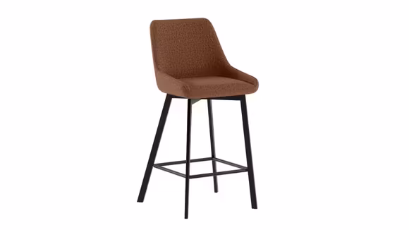 Scaun de bar Fox Rust cu sezut tapitat in stofa rust si picioare metalice negre, design modern si confortabil
